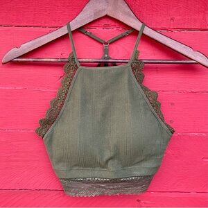 Fornia lace crocheted halter adjustable strappy back bralette